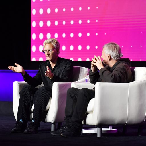 David Pearce and Olaf Carlson-Wee onstage at Coinbase Consensus 2023