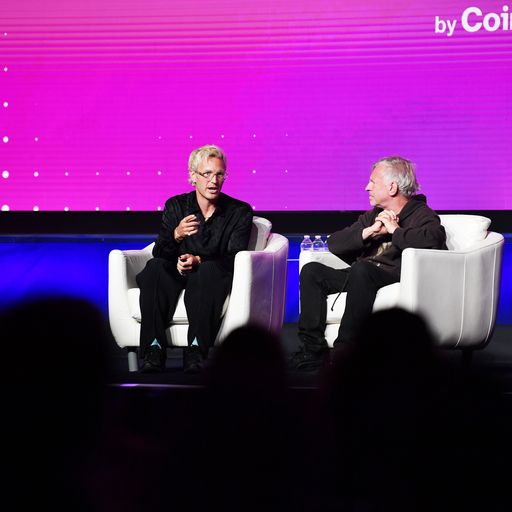 David Pearce and Olaf Carlson-Wee onstage at Coinbase Consensus 2023