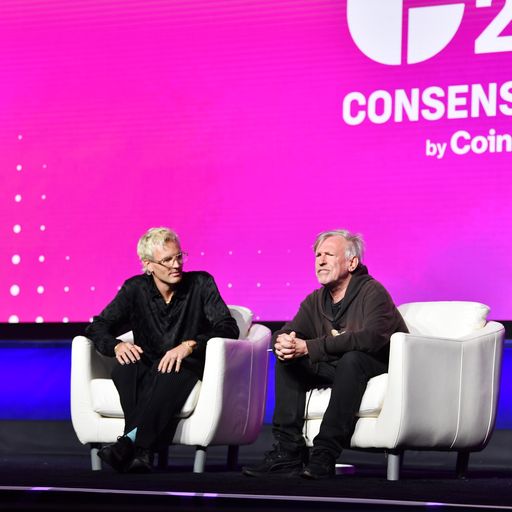 David Pearce and Olaf Carlson-Wee onstage at Coinbase Consensus 2023