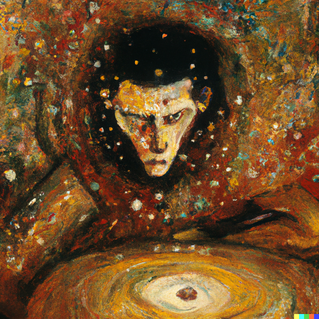 Gustav Klimpt painting of sentient superintelligence doing hard core physics to determine if 'consciousness discloses the intrinsic nature of the physical'