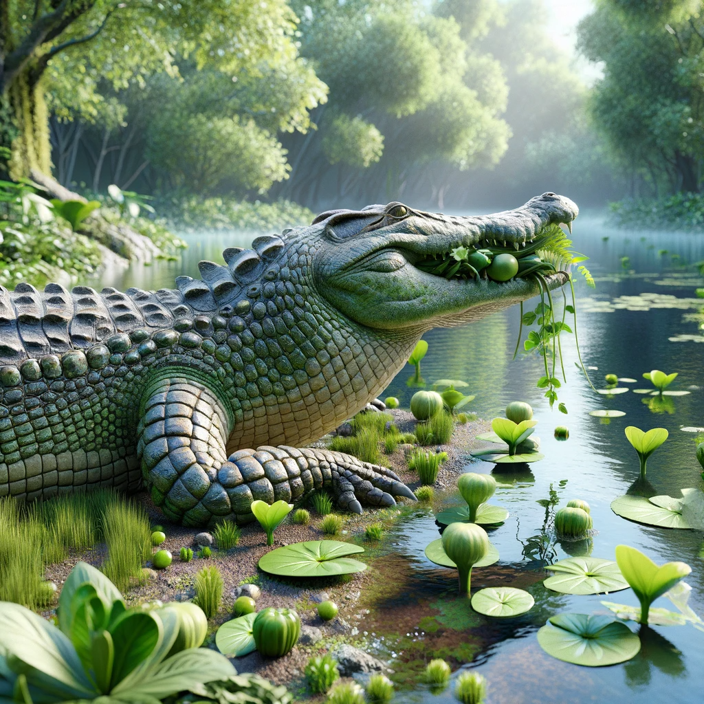 genetically reformed crocodile eating veggies