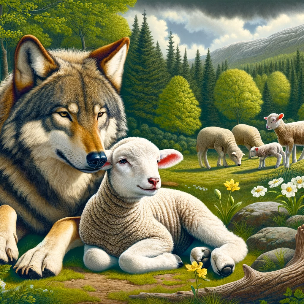 genetically reformed wolf lying down with lamb